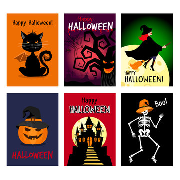 Retro autumn halloween posters. Night vector halloween flyer set vector illustration