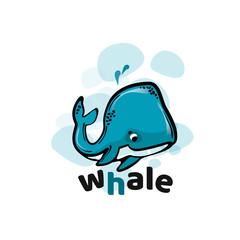 Whale fun cartoon illustration.
