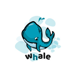 Whale fun cartoon illustration.