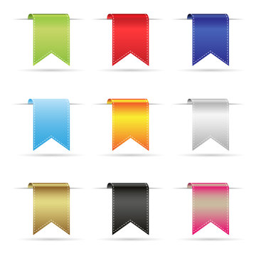 various color shiny curved hanging ribbon banners set eps10