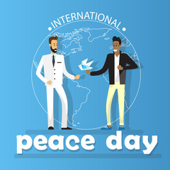 Two Diverse Man Globe Background International Peace Holiday Poster