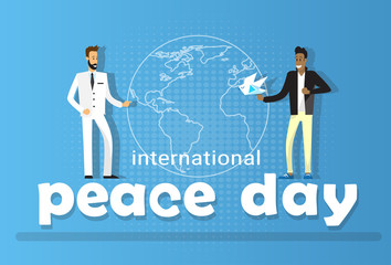 Two Diverse Man Globe Background International Peace Holiday Poster