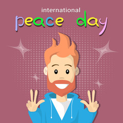 Man Hipster Hand Point Two Finger Up International Peace Holiday Poster