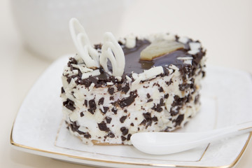 Delicious cake on plate