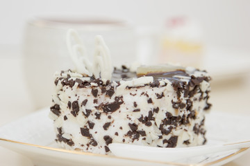 Delicious cake on plate