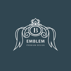 Monogram design elements, graceful template. Elegant line art logo design. Wings, crown emblem letter B for Restaurant, Royalty, Boutique, Cafe, Hotel, Heraldic, Jewelry, Fashion. Vector illustration