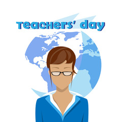 International Teacher Day Holiday Woman Over World Map Background
