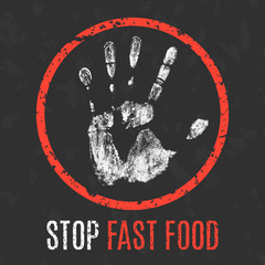 Vector. Social problems of humanity. Stop fast food.