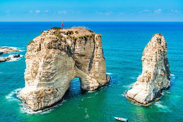 Pigeon Rocks in Raouche, Beirut, Lebanon. 