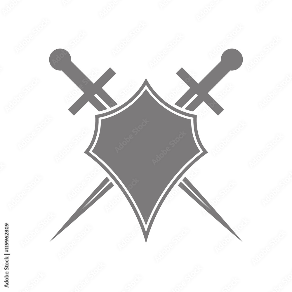 Aufkleber abstract vector icon - shield and sword.black shield and sword on a white background.