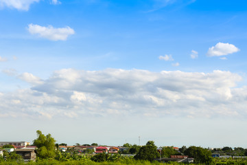 Fototapeta na wymiar Blue sky with clouds over field