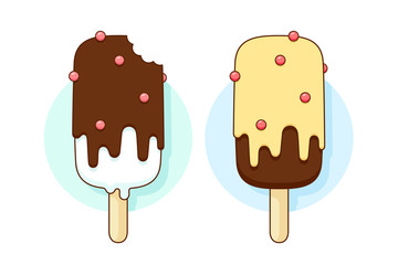 Icon chocolate and lemon ice cream different pastel color in line graphic