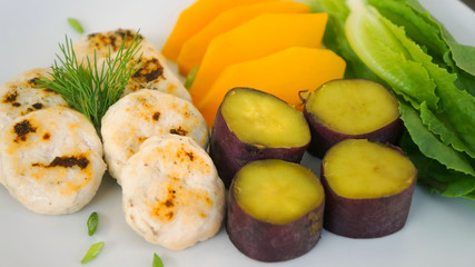 healthy chicken nugget with steamed vegetables
