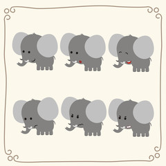 Vector set cute elephant. Collection isolated funny elephant. Emotion little elephant.