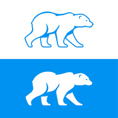 Naklejka premium Walking polar bear logo or icon. Vector illustration in one color. Inversion version included.