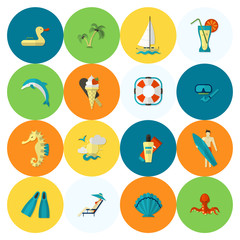 Summer and Beach Simple Flat Icons
