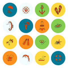 Summer and Beach Simple Flat Icons
