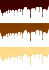 Set of melted chocolate syrup leaking on white background vector