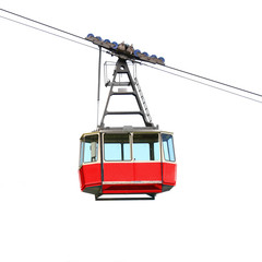 Red cable car isolated on white background. Retro technology and transportation theme. Object with clipping path. - 119965610