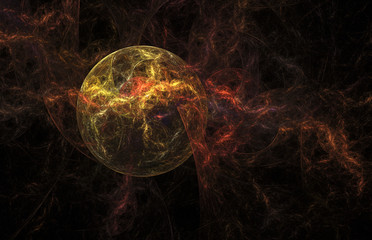 Wild fire. Abstract flames on white background. Computer-generated fractal in yellow, red and brown colors.