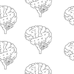 Human brain sketch style seamless pattern illustration, isolated on white background