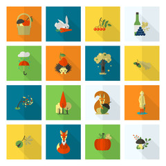 Set of Flat Autumn Icons