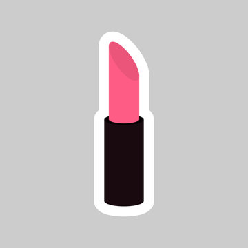Pink Lipstick Sticker On Gray Background Isolated Template Flat Design