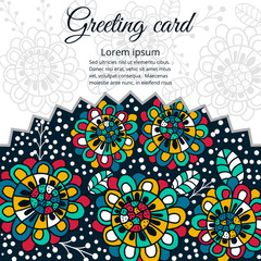 greeting vector card on decorated background  flower . pattern, brochure, gift certificate, party invitation, congratulation