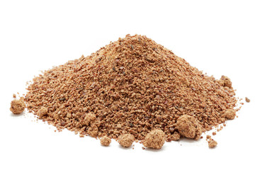 Organic powder of Indian Jujube (Ziziphus mauritiana). Isolated on white background. Front view.