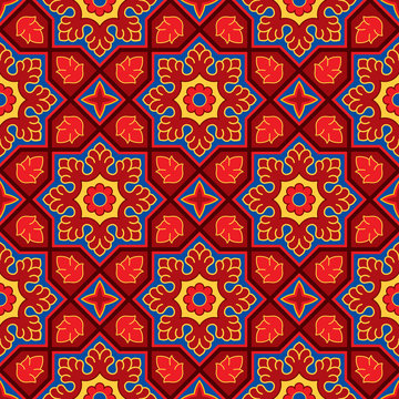 Sindhi traditional pattern background, Red & Blue Wallpaper, Vector Illustration