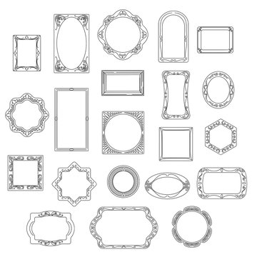 Doodle frames isolated on white background. Hand drawn line vector picture frame set