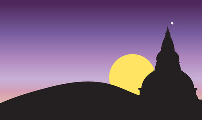 Obraz premium Sunset and Big Pagoda on Mountain
