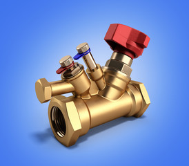 Balancing valve with drain for plumbing 3D rendering on a gradie