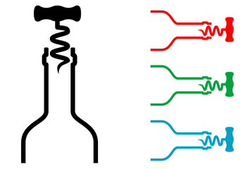 Icono plano sacacorchos en silueta botella varios colores