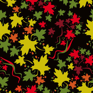 Autumn seamless pattern with colorful maple leaf fall. Vector clip art.