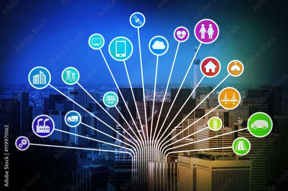 Poster smart city and internet of things look like tree diagram, abstract image visual