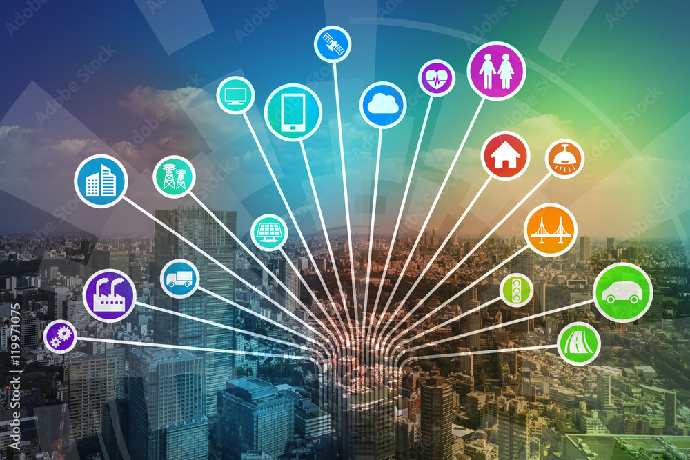 Poster smart city and internet of things look like tree diagram, abstract image visual