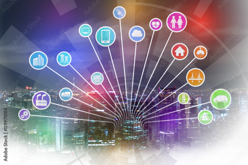 Poster smart city and internet of things look like tree diagram, abstract image visual