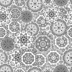 Seamless pattern with doodles elements for design. black and white flowers