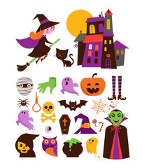 Halloween cute vector icon set