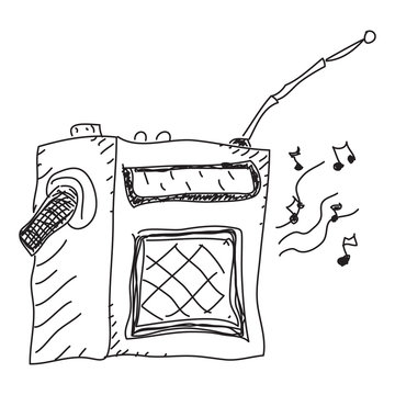 Doodle sketch of a radio on white background