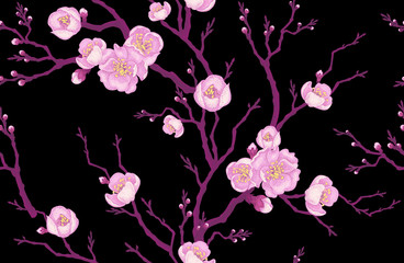 Seamless pattern with sakura branch.