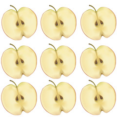 Apples in a section on  white background
