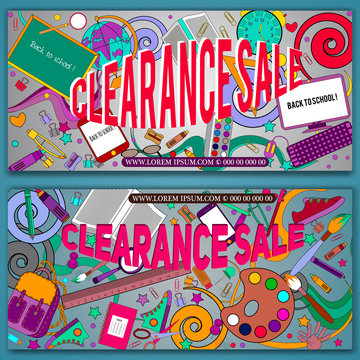 Corporate design. Sale background with school stationery icons. Vector advertising banner template. Shop now. for design