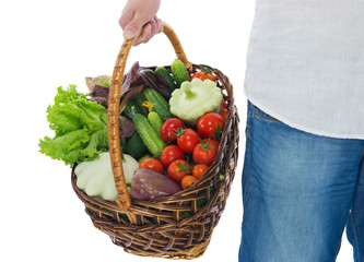 man carrying vegetables in a wicker basket