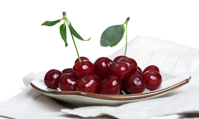 Juicy cherry with leaf