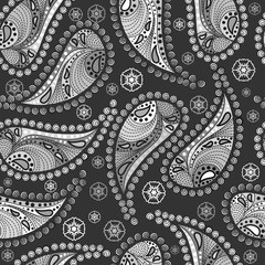Seamless pattern for design. black and white elements of the paisley and flowers, tribal texture