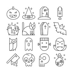 Vector line icons with halloween symbols and objects.