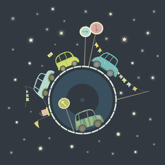 Vector illustration of cars in big space.