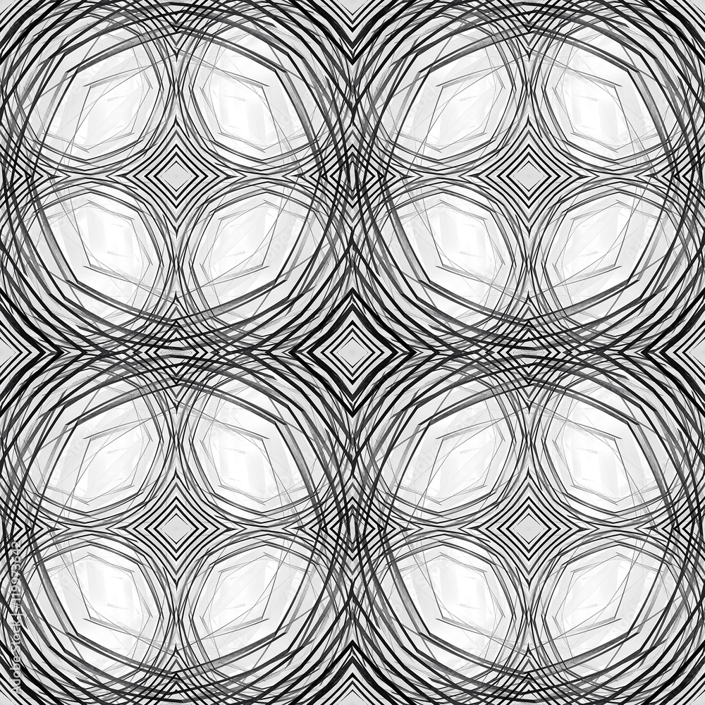 Poster seamless line pattern. intersecting black dashed circles on a white background. hand-draw effect.